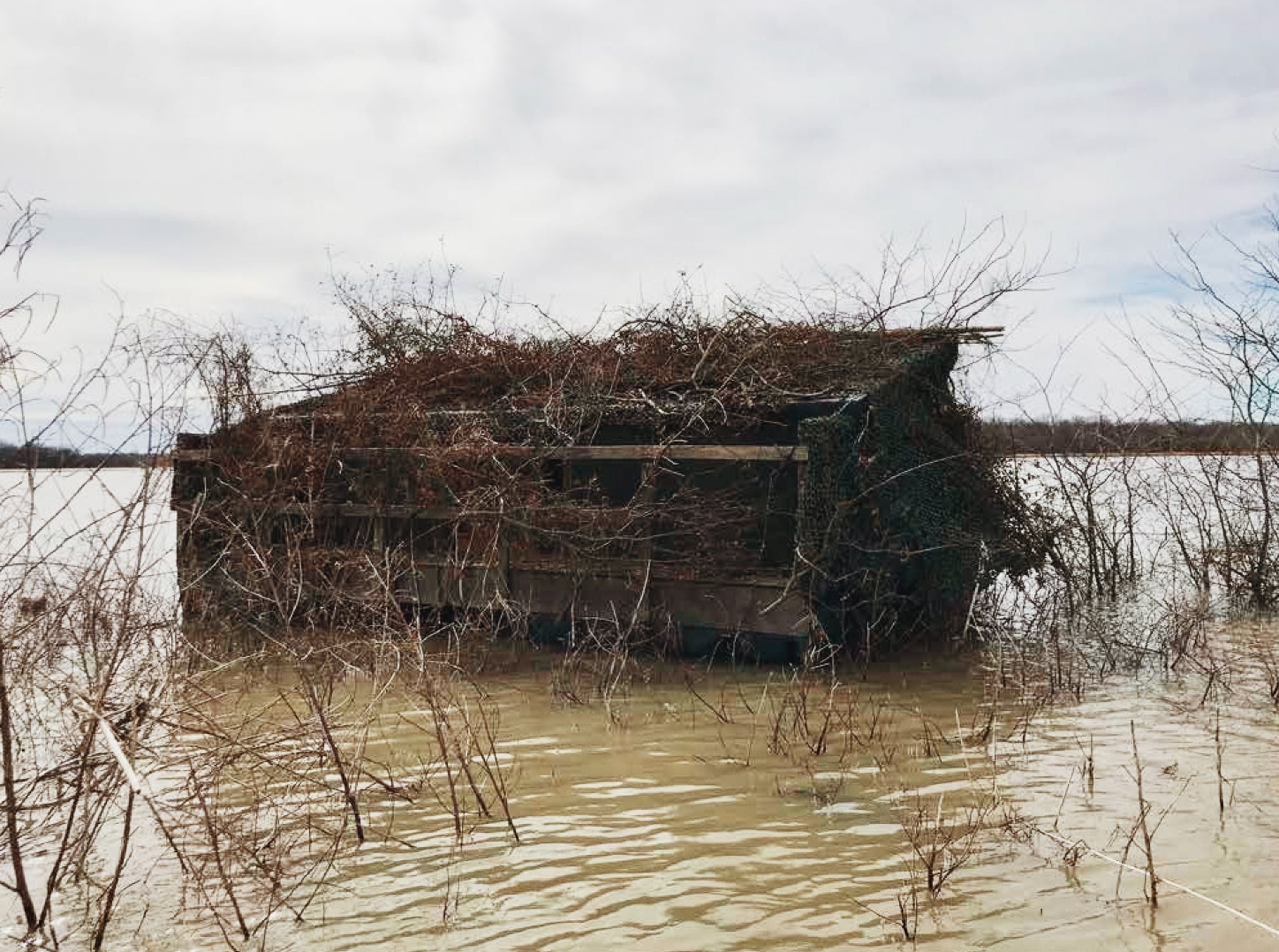 A brushed duck blind at Two Rivers Duck Club