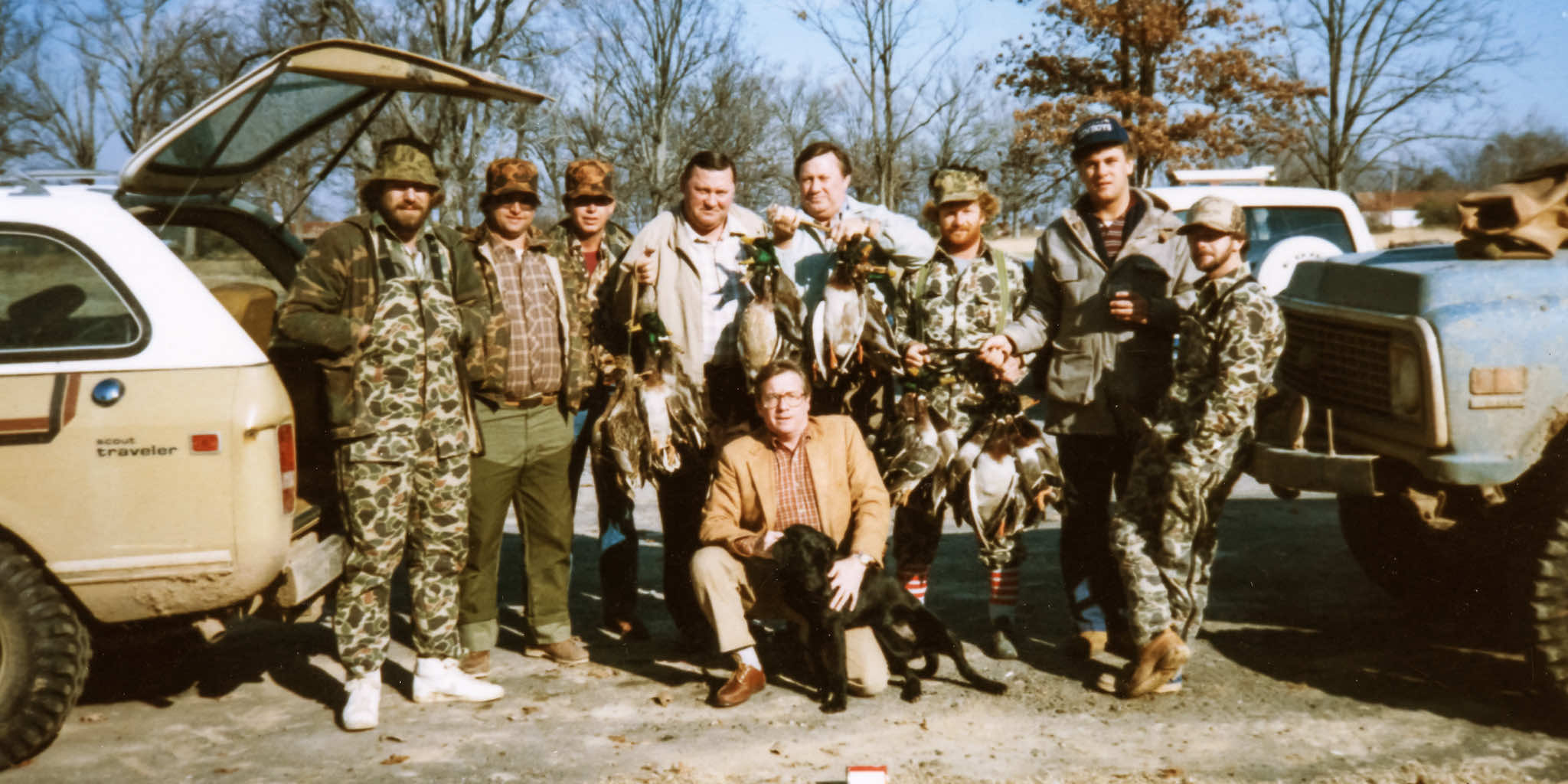 Vintage photo from a succesful green timber hunt at Two Rivers Duck Club.